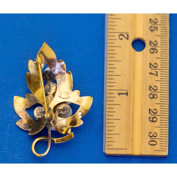 Vintage Gold Filled White Faux Pearls Art Nouveau Brooch - D14 - Picture 2 of 2